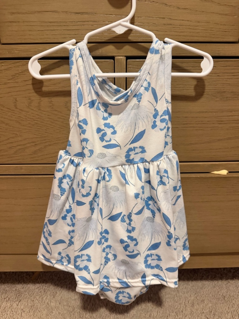 Girls White & Light Blue Floral Casual Dress